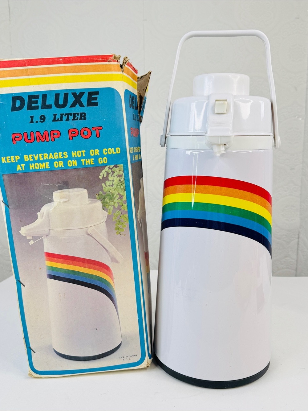 New Vintage 70s Pump Pot Deluxe Retro Thermal Beverage Dispenser Pride RAINBOW